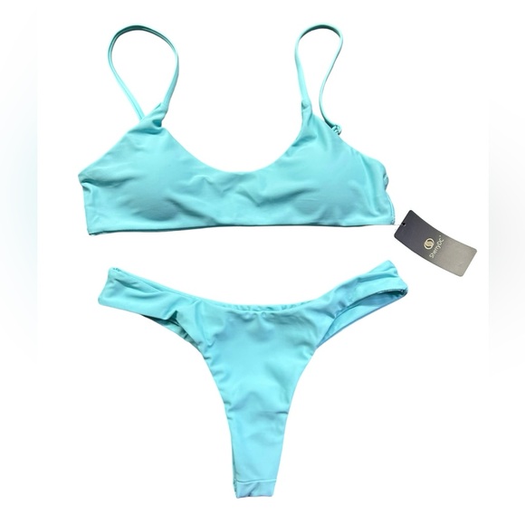 SHERRYDC Women's Solid Scoop Neck Push up Padded Brazilian Thong Bikini Swimsuit - Picture 4 of 13